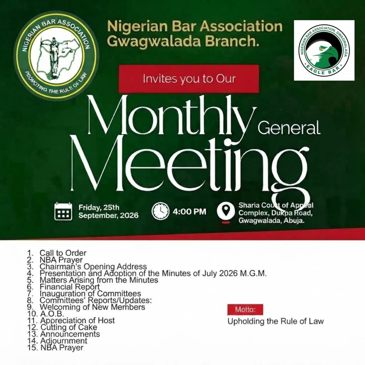 NOTICE OF MONTHLY GENERAL MEETING